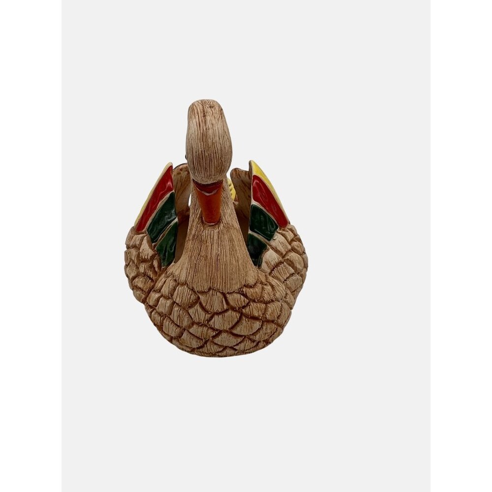 Handcrafted Ceramic Swan Miniature Planter Figurine With Multicolored Wings 4" - Picture 4 of 5